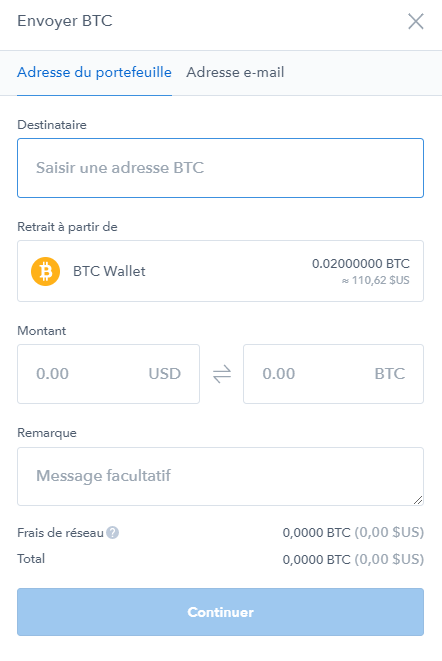 Coinbase achat Bitcoin - Transférer les Bitcoins